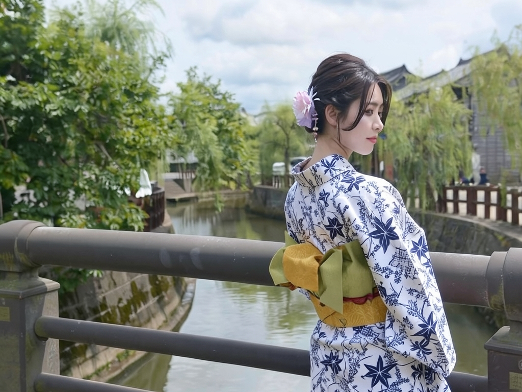 Yukata fabric, yukata, cloth, with ears, white background, maple pattern, No.82 (Female yukata)