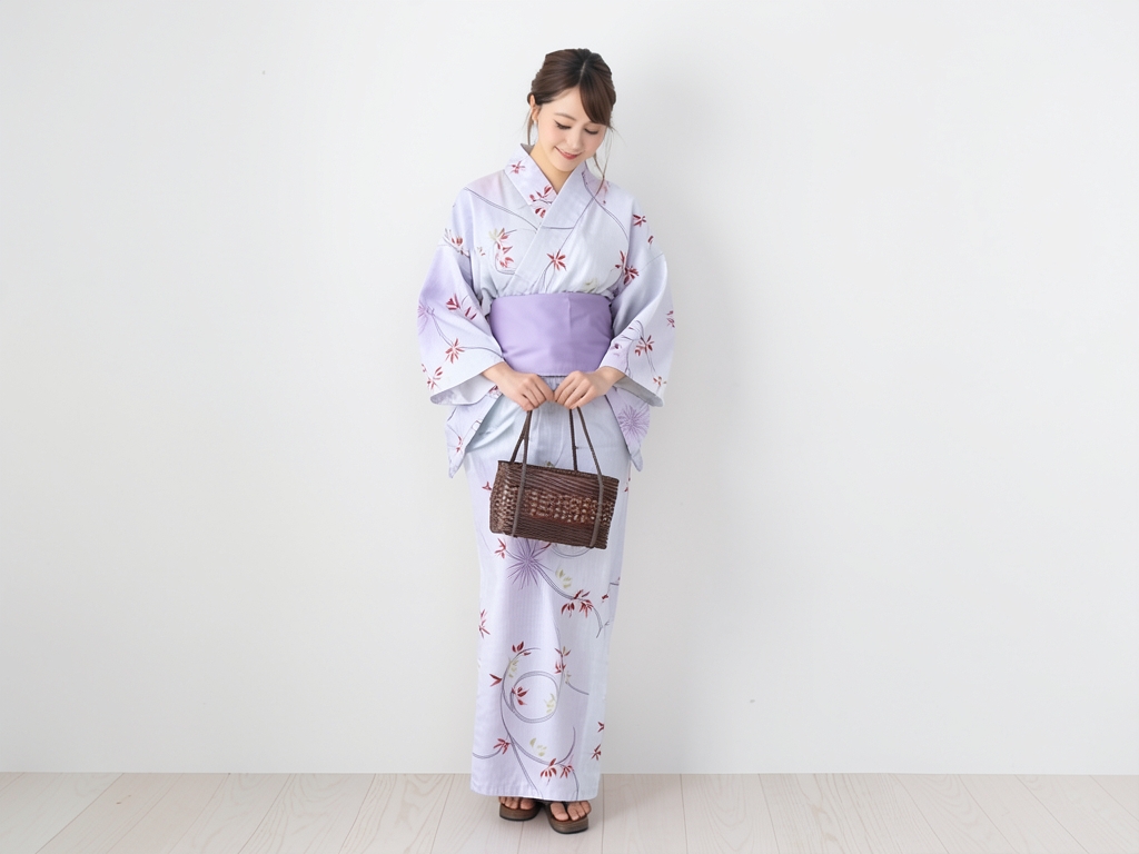 ゆかた 生地 クインサイズ(巾40cm)浴衣 反物・No.85 オフホワイト地・カタクリの花柄（女 浴衣）