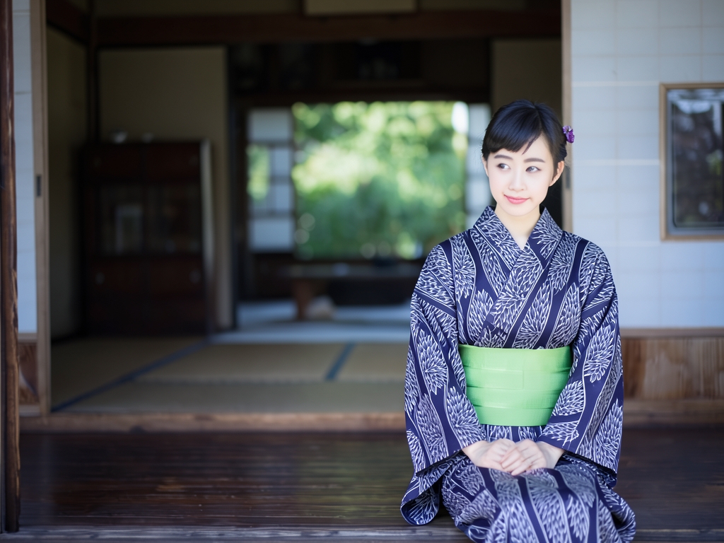 ゆかた 生地 未仕立て品 女物浴衣 反物 レディース 耳あり No.86 キク立涌柄・濃紺地（女 浴衣）