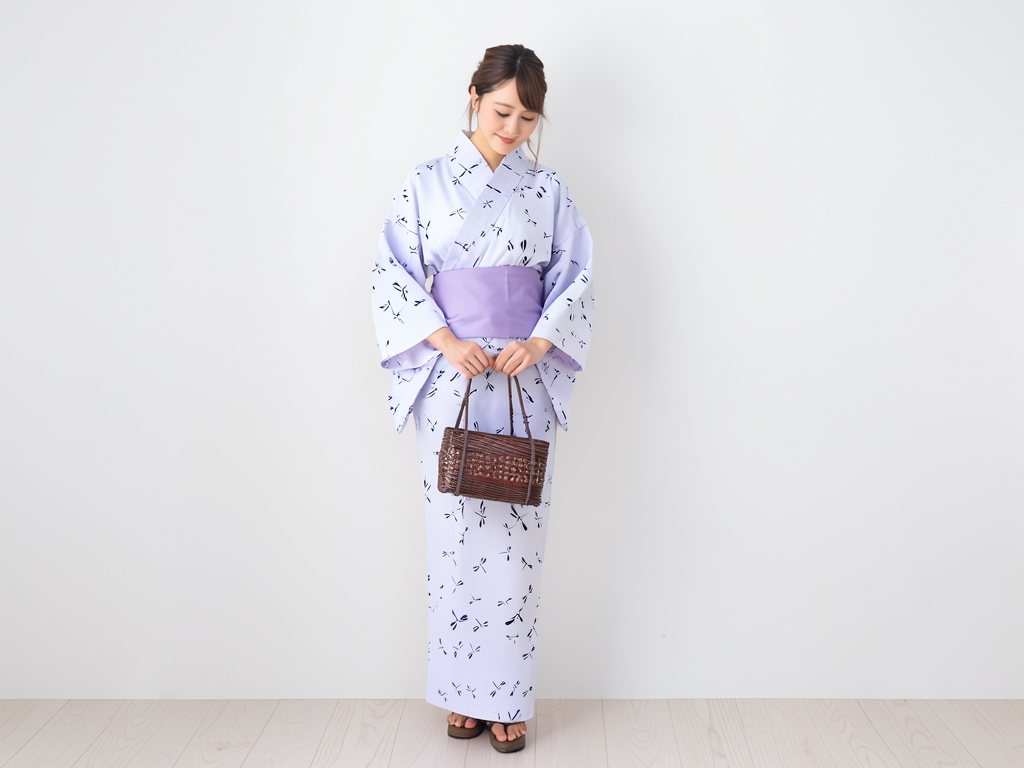 ゆかた 生地 両面染め 浴衣 反物 耳有り 白地・トンボ柄・No.89（女 浴衣）