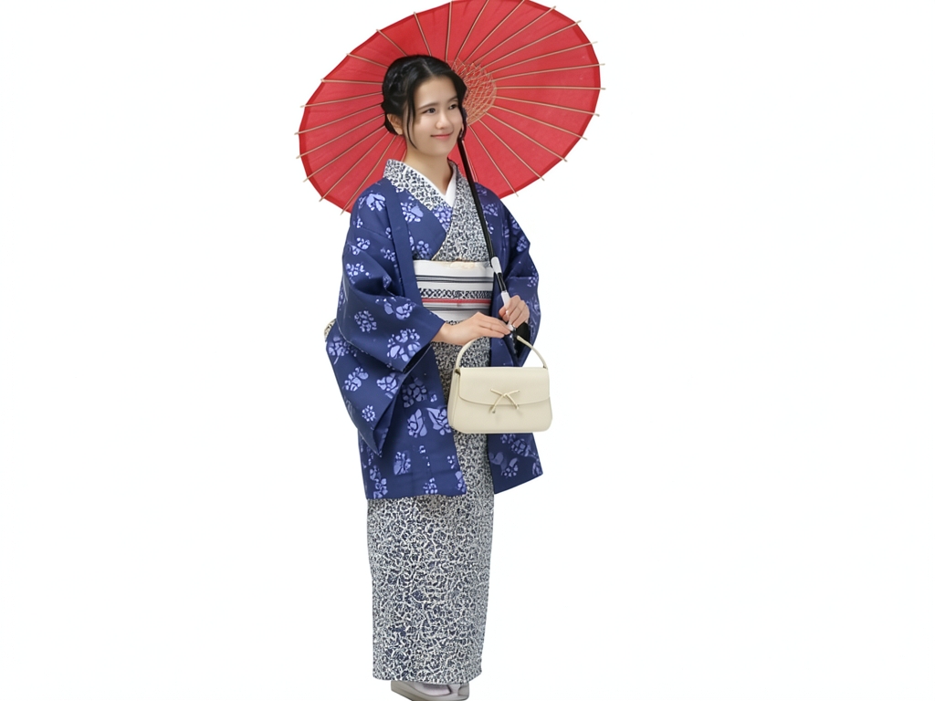 綿100％・きもの 生地　久留米かすり 反物　 ウメ柄・濃紺地（女 羽織）