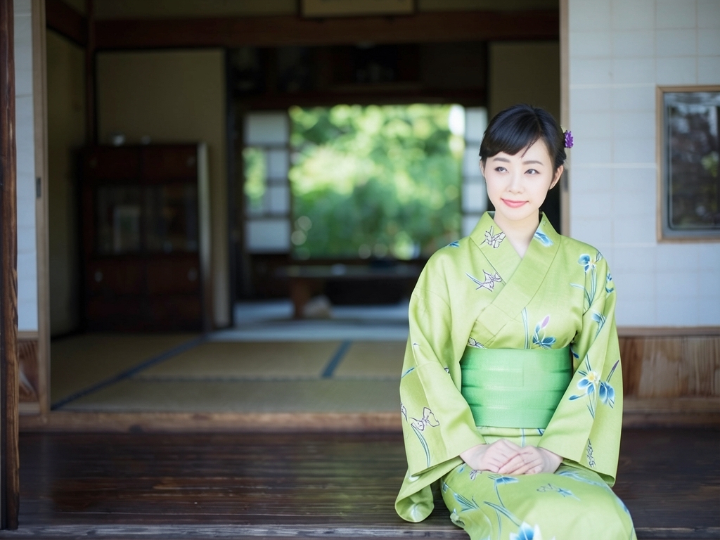 ゆかた 生地 両面染め浴衣 反物 耳あり No.94 アヤメ柄・うすグリーン地（女 浴衣）