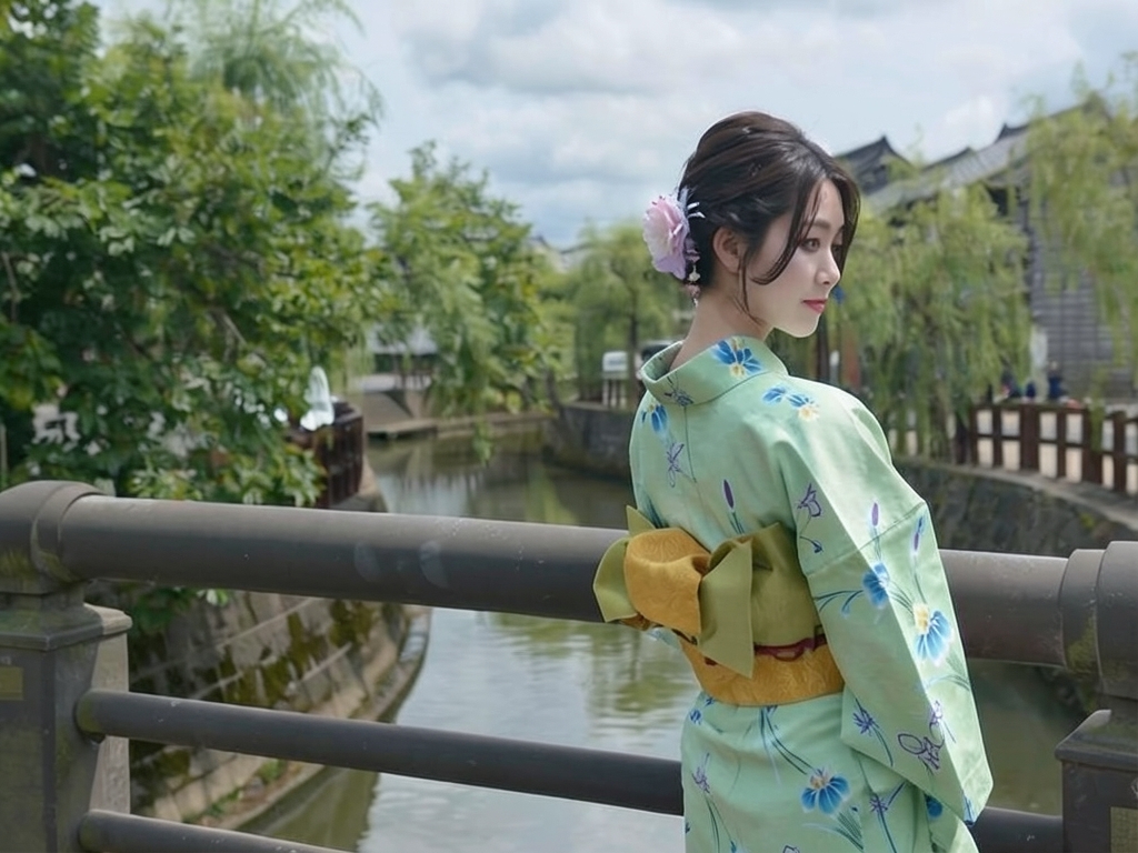 ゆかた 生地 両面染め浴衣 反物 耳あり No.94 アヤメ柄・うすグリーン地（女 浴衣）