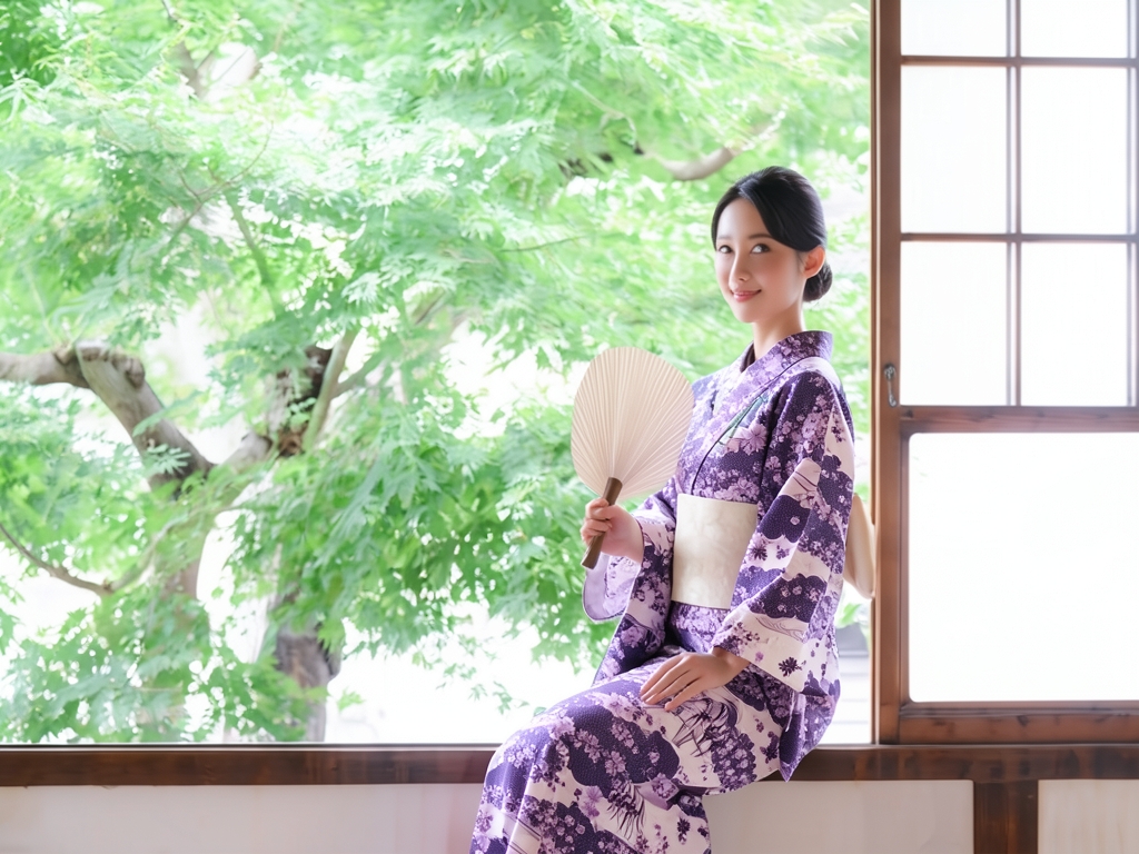 ゆかた 生地 クインサイズ(巾40cm) 耳なし(耳がほつれにくい加工済み)浴衣 反物 乱絽 No.97 うす藤色地・雲取り・古典柄（女 浴衣）