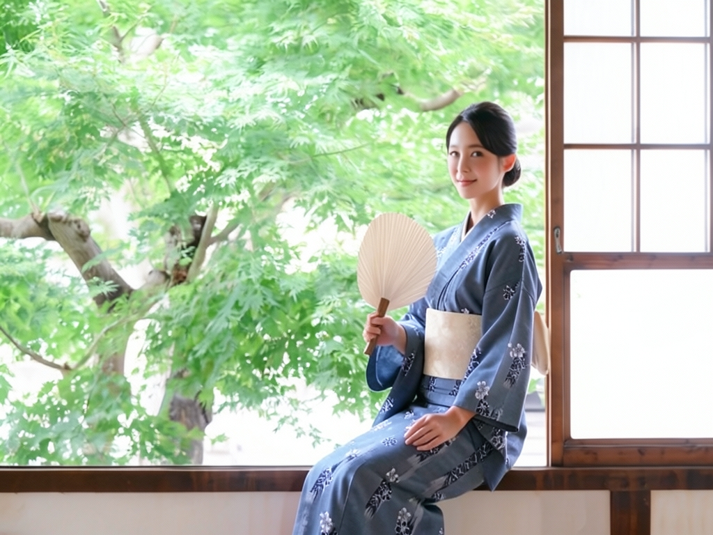 ゆかた生地浴衣 反物 耳あり No.98 サクラ柄・濃紺地（女 浴衣）