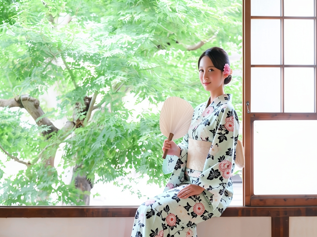 Yukata Fabric Queen Size Yukata - Fabric No.103 White/Chrysanthemum Pattern (Female yukata)