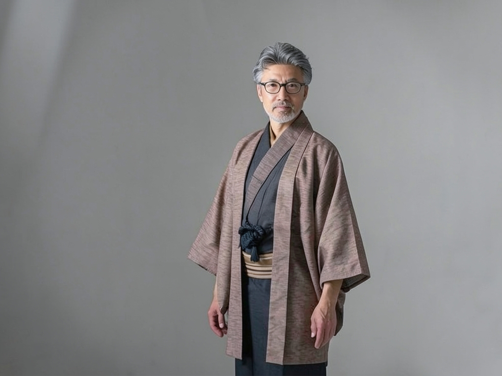 綿100％・きもの生地　久留米かすり 反物　 カスリ柄・うす茶地（男 羽織）