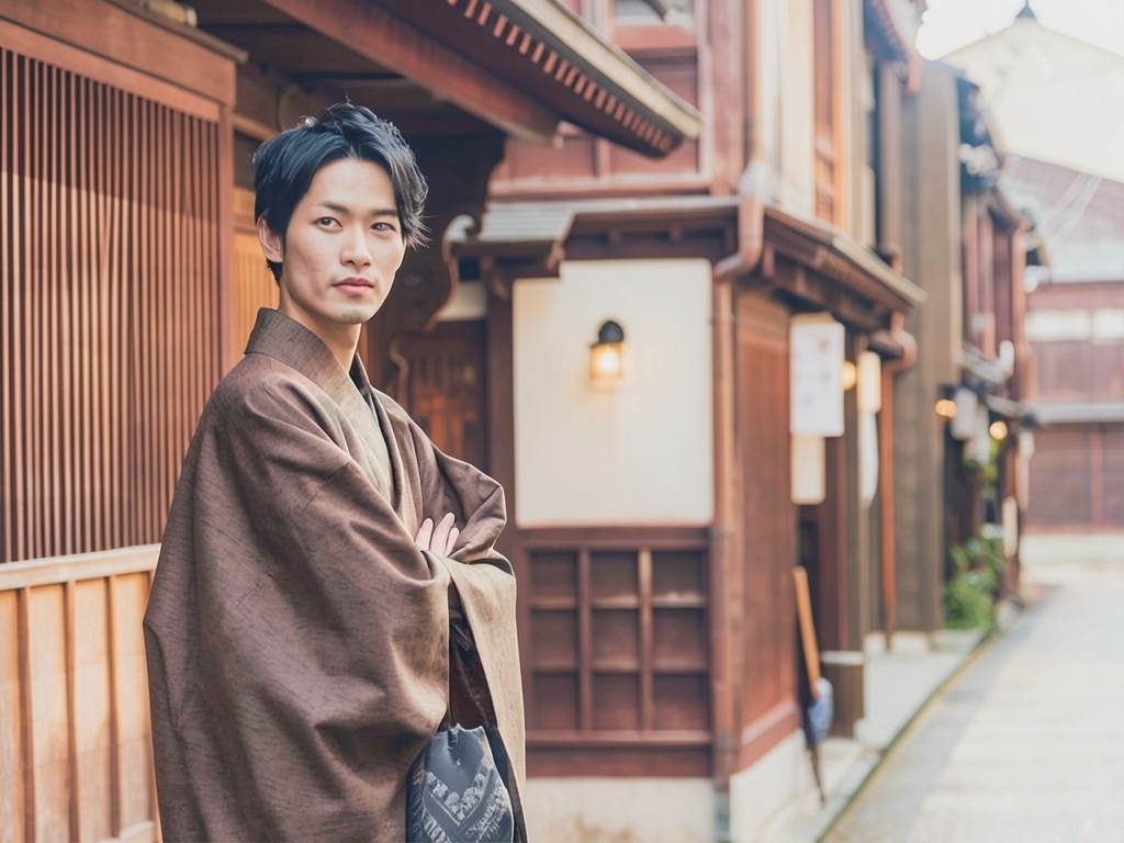 綿100％・きもの生地　久留米かすり 反物　 カスリ柄・うす茶地（男 羽織）