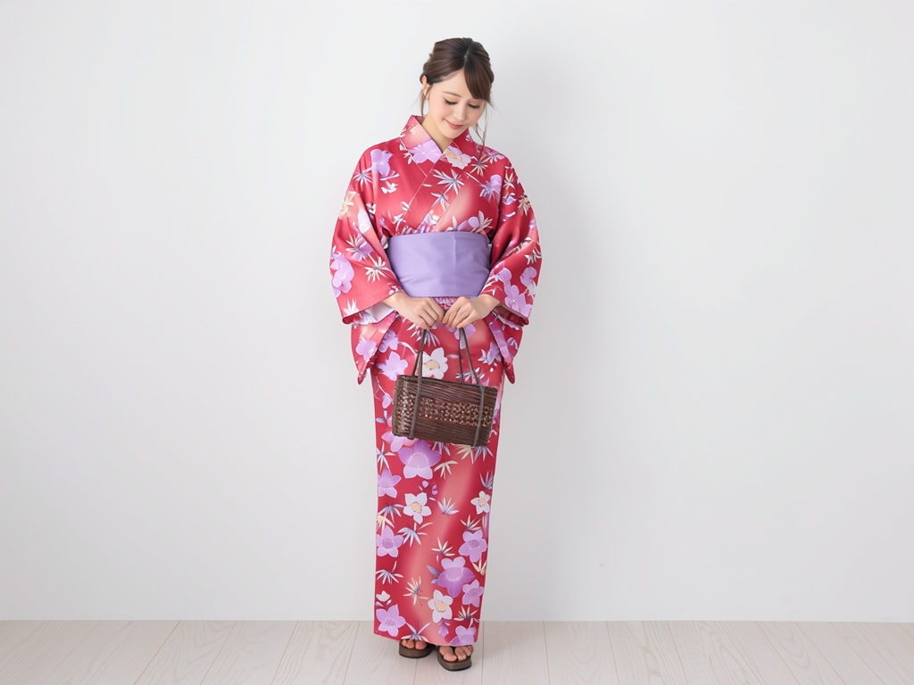 Cheap Yukata Fabric Yukata Cloth Ladies No.106 Red background/bellflower pattern (Female yukata)