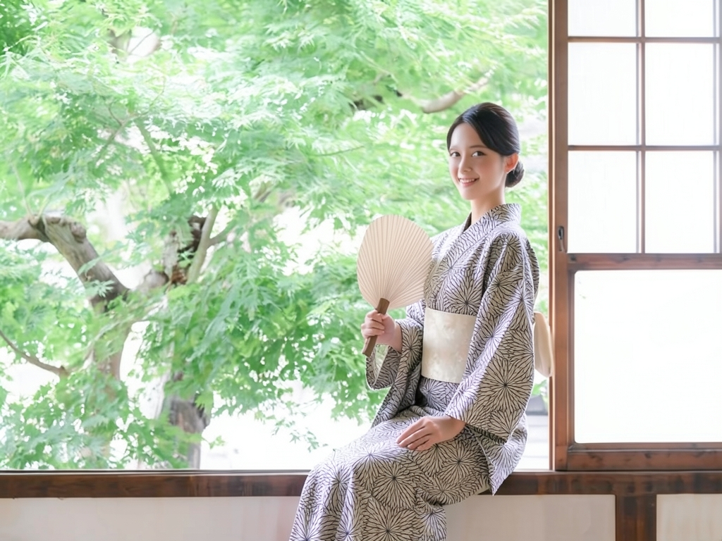 ゆかた 生地 未仕立て品 浴衣 反物 耳あり むじな菊柄・白地・No.109（女 浴衣）