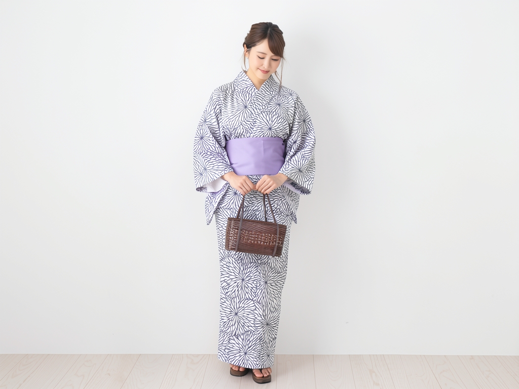 ゆかた 生地 未仕立て品 浴衣 反物 耳あり むじな菊柄・白地・No.109（女 浴衣）