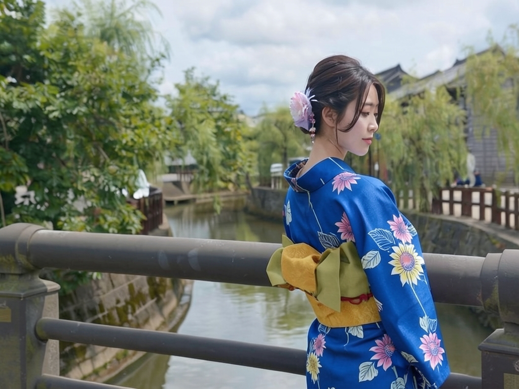 ゆかた 生地 両面染め 耳あり浴衣 反物・No.112 ブルー地・ヒマワリ柄（女 浴衣）