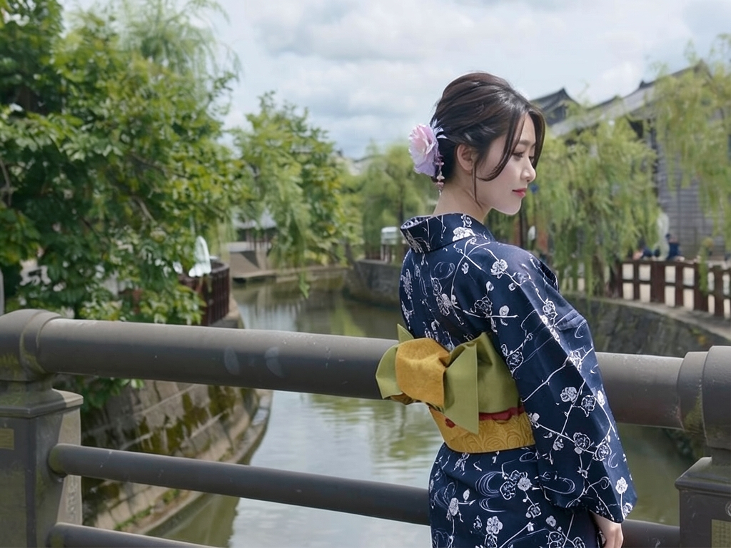 Yukata fabric, ladies' yukata, fabric, with ears, plum pattern, dark blue, No.114 (Female yukata)