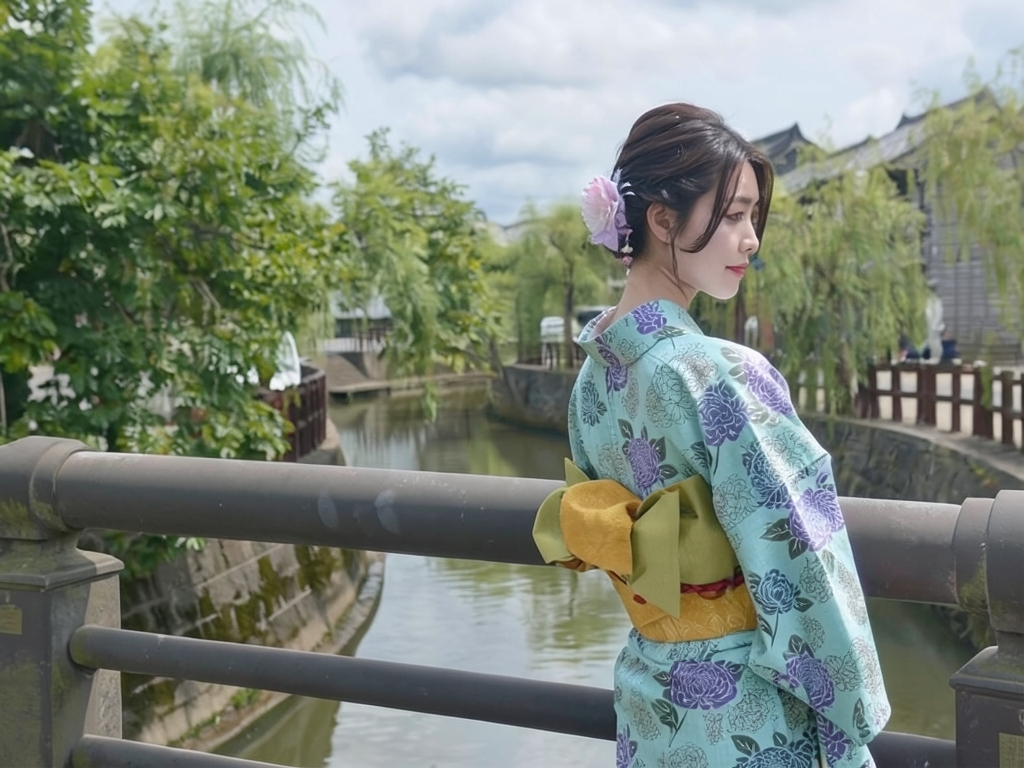 Yukata fabric with ears/dyed on both sides Yukata cloth No.115 chrysanthemum pattern/green fabric (Female yukata)
