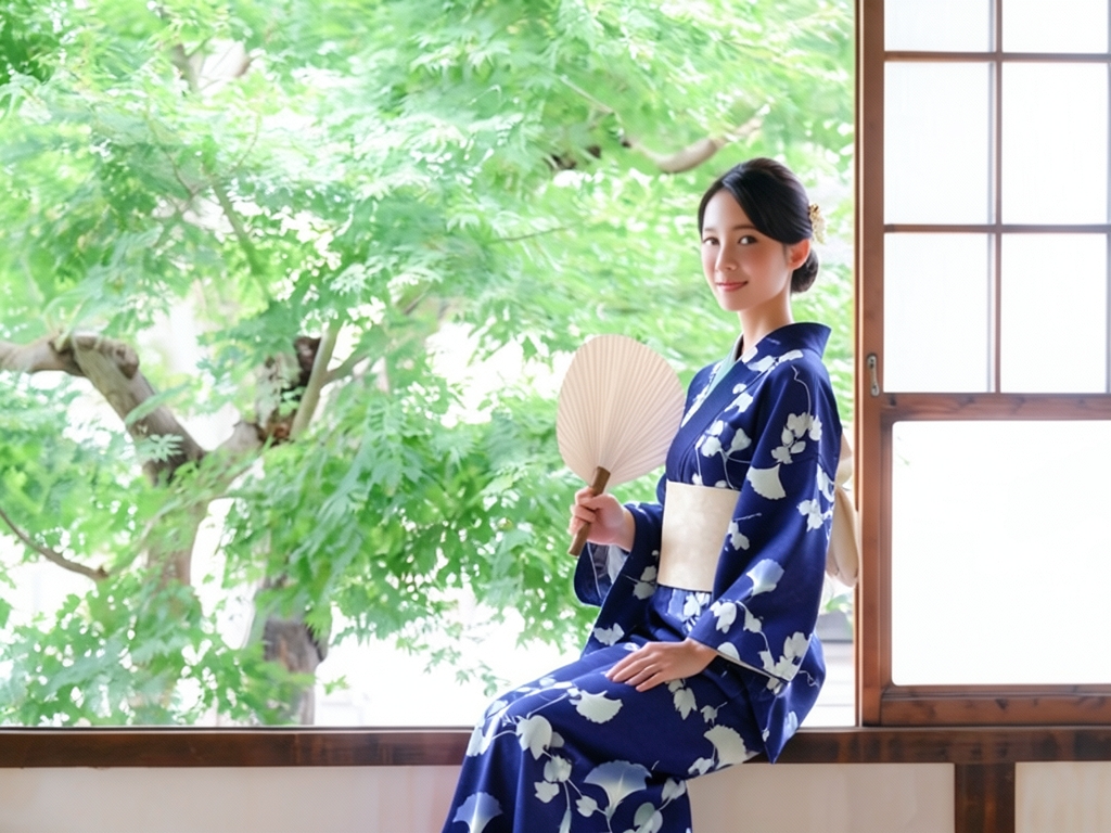 ゆかた 生地 耳あり浴衣 反物・芸艸堂 No.118 アサガオ柄・紺地（女 浴衣）