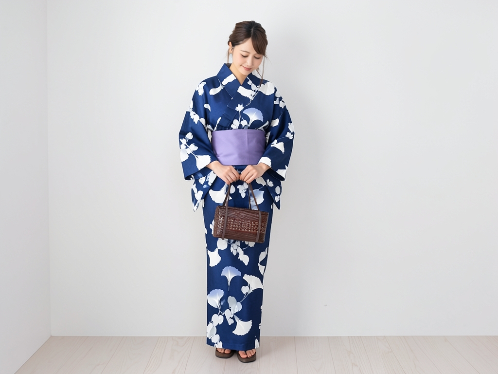 ゆかた 生地 耳あり浴衣 反物・芸艸堂 No.118 アサガオ柄・紺地（女 浴衣）