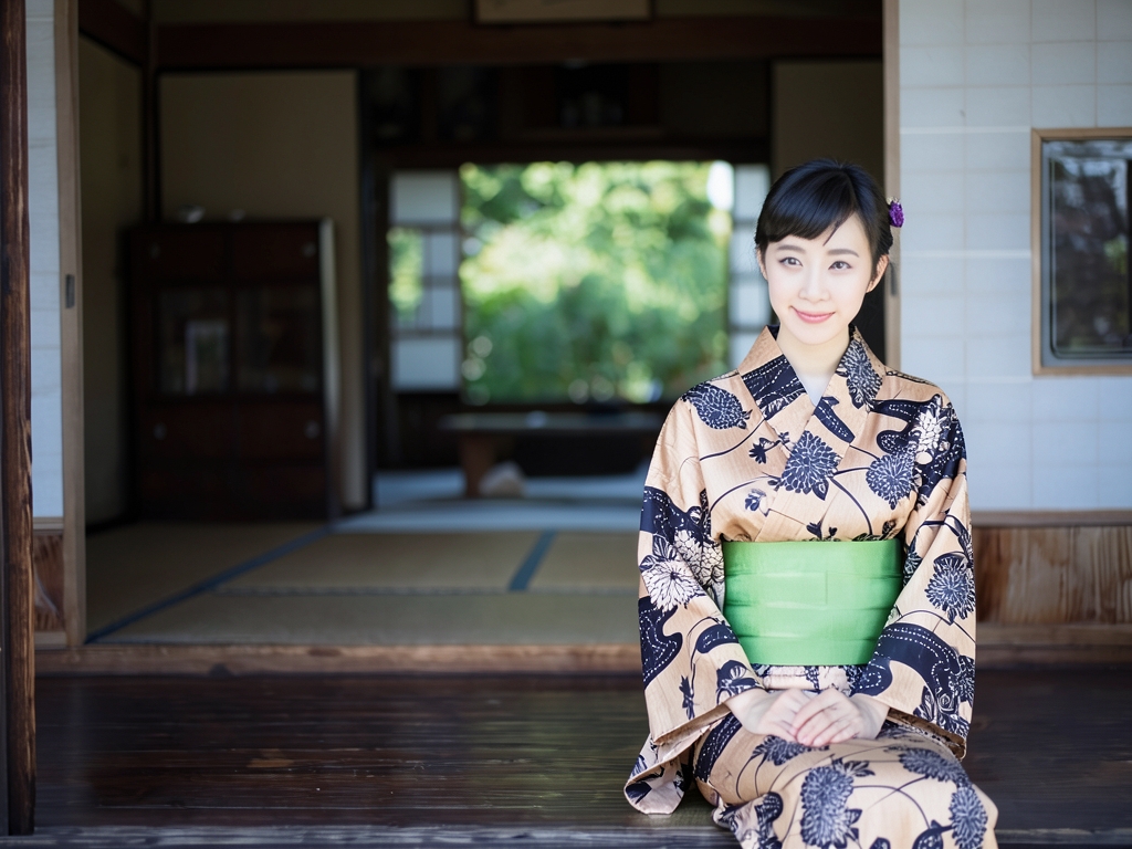 ゆかた 生地 耳有り・両面染め浴衣 反物 綿紬 No.119 キク柄・ベージュ地（女 浴衣）