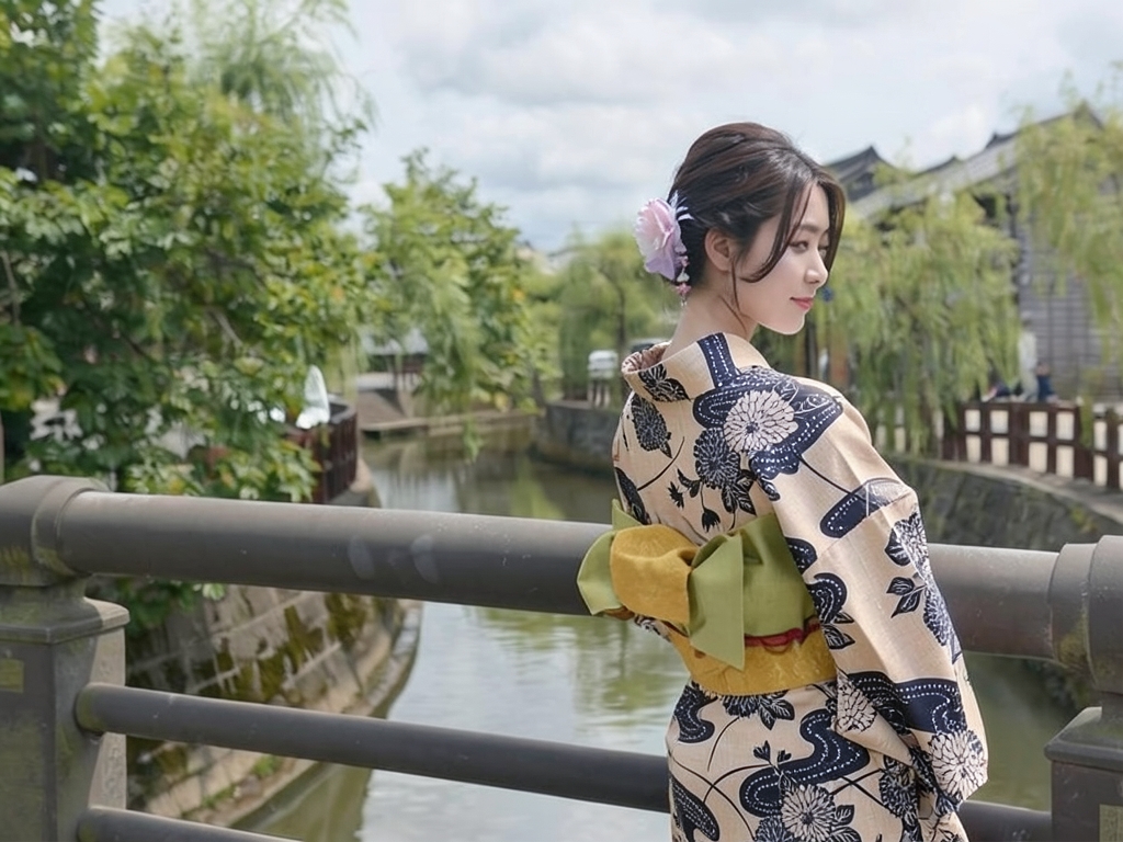 ゆかた 生地 耳有り・両面染め浴衣 反物 綿紬 No.119 キク柄・ベージュ地（女 浴衣）