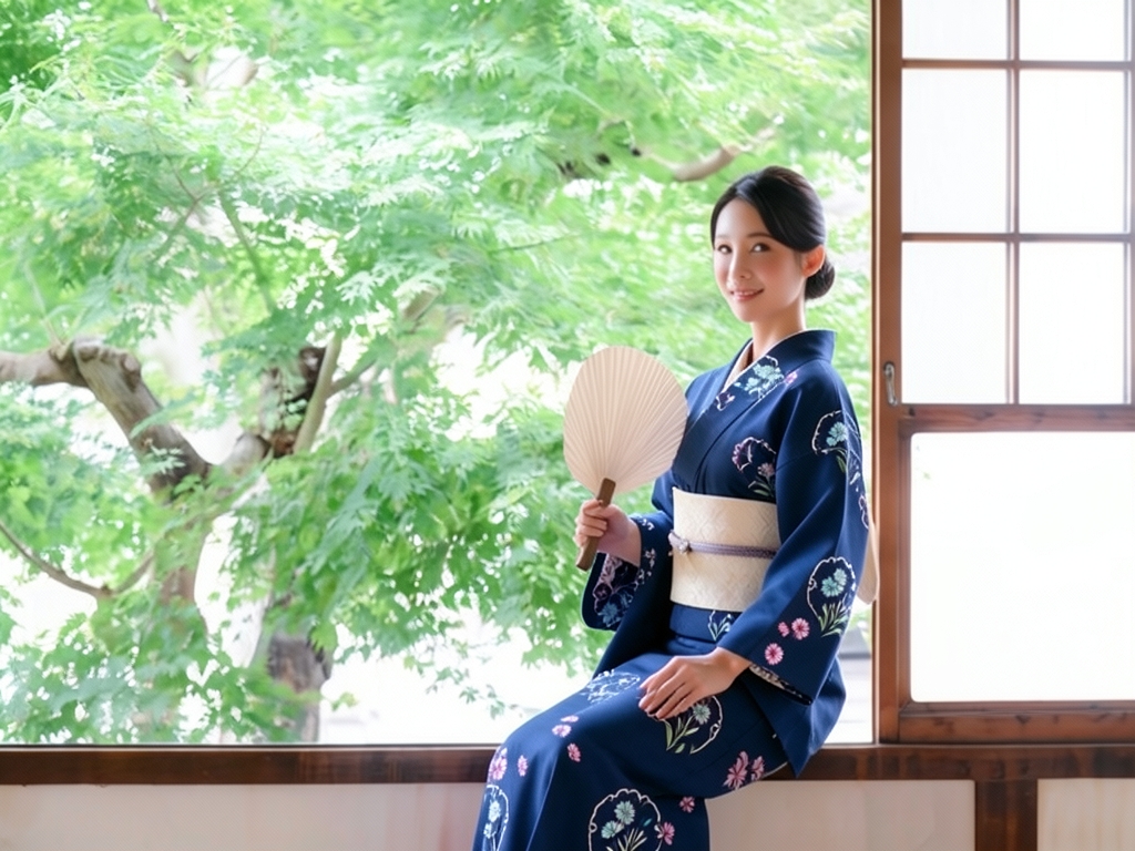 浴衣 生地 両面染めゆかた 反物 耳有り ナデシコ柄・濃紺地・No.121（女 浴衣）