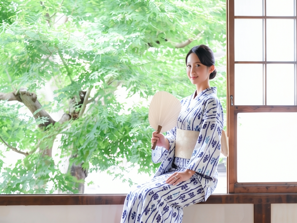 ゆかた 生地 クインサイズ 浴衣 反物 No.122 白地・立涌四ツ葉柄・乱絽（女 浴衣）