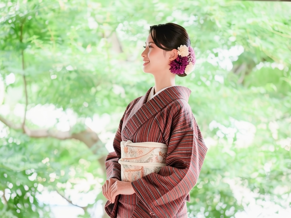 綿の着物 生地　久留米絣 反物  丸柄・赤丹色（女 着物）