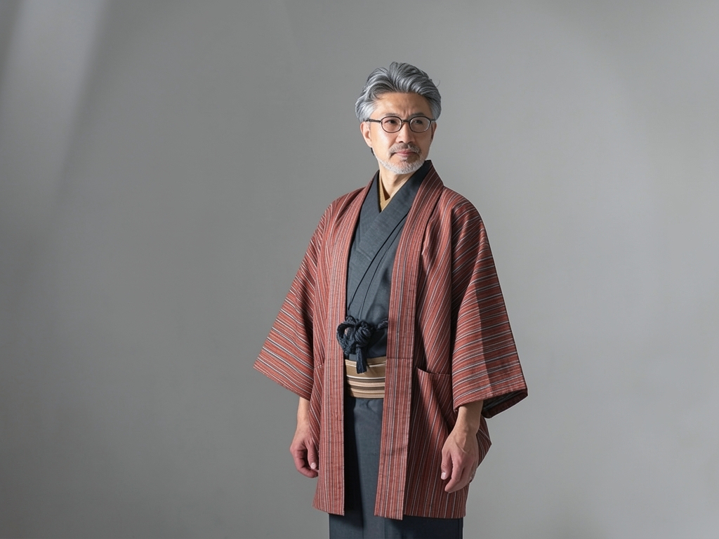 綿の着物 生地　久留米絣 反物  丸柄・赤丹色（男 羽織）