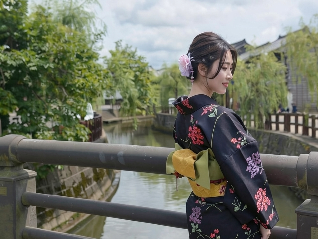 ゆかた・耳有り・両面染め浴衣 反物 生地 No.127 黒地・サクラソウ柄（女 浴衣）