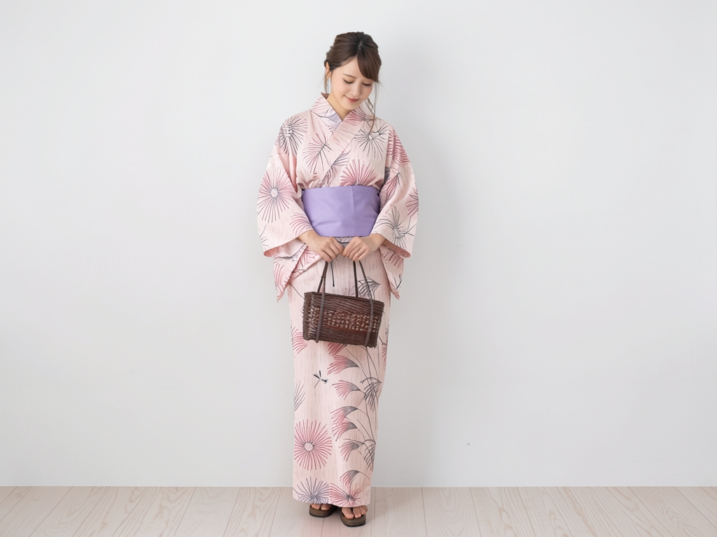 ゆかた 生地 耳あり 両面染め浴衣 反物 源氏物語 No.132 うすベージュ地 トンボ柄（女 浴衣）