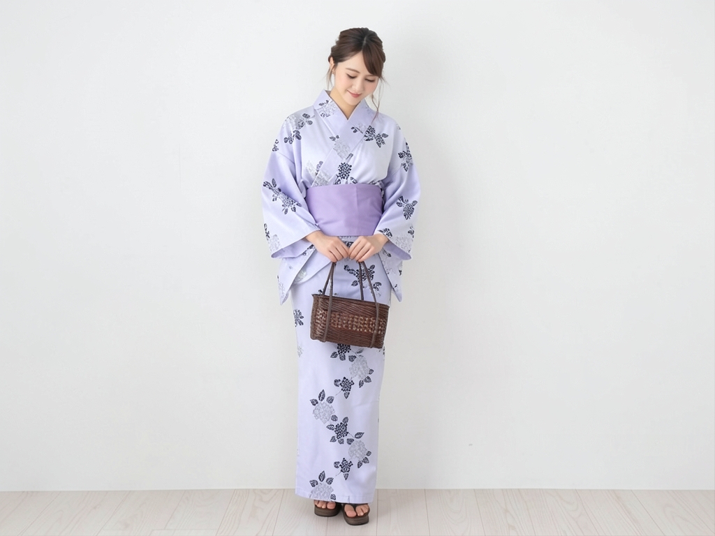 ゆかた 生地 未仕立て品 レディース 浴衣 反物 耳あり 白地・アジサイ柄・No.136（女 浴衣）