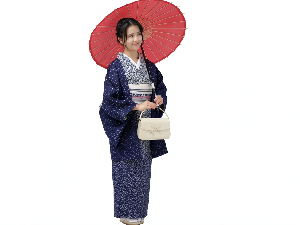 久留米かすり　着物生地　久留米絣 反物 　 花・麻の葉柄・濃紺地（女 羽織）