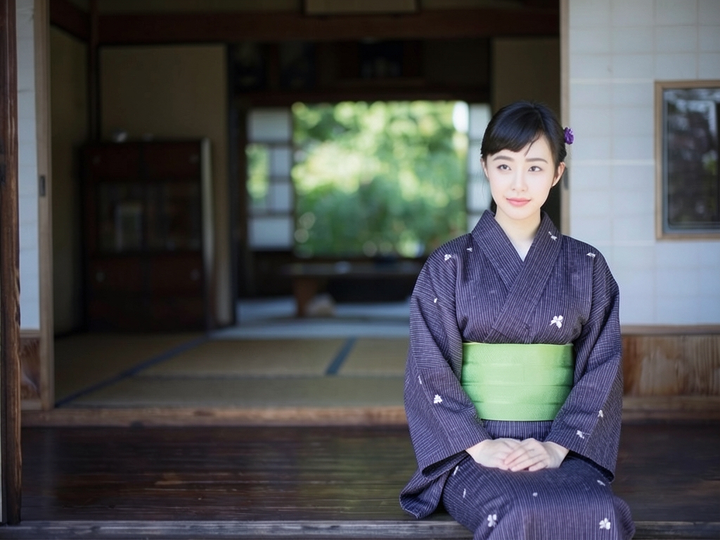 浴衣 生地 クインサイズ ゆかた 反物 耳あり No.137 濃紺地・チョウ・シマ柄・巾41cm（女 浴衣）