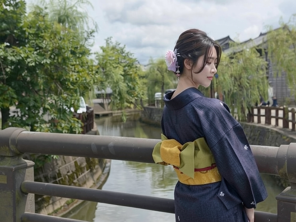 浴衣 生地 クインサイズ ゆかた 反物 耳あり No.137 濃紺地・チョウ・シマ柄・巾41cm（女 浴衣）