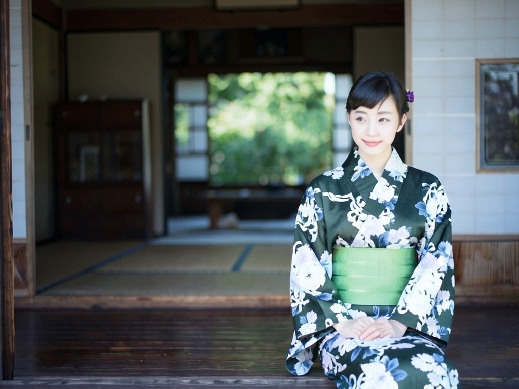 ゆかた 生地 きもの道楽 浴衣 反物 No.139 菊柄・モスグリーン地（女 浴衣）