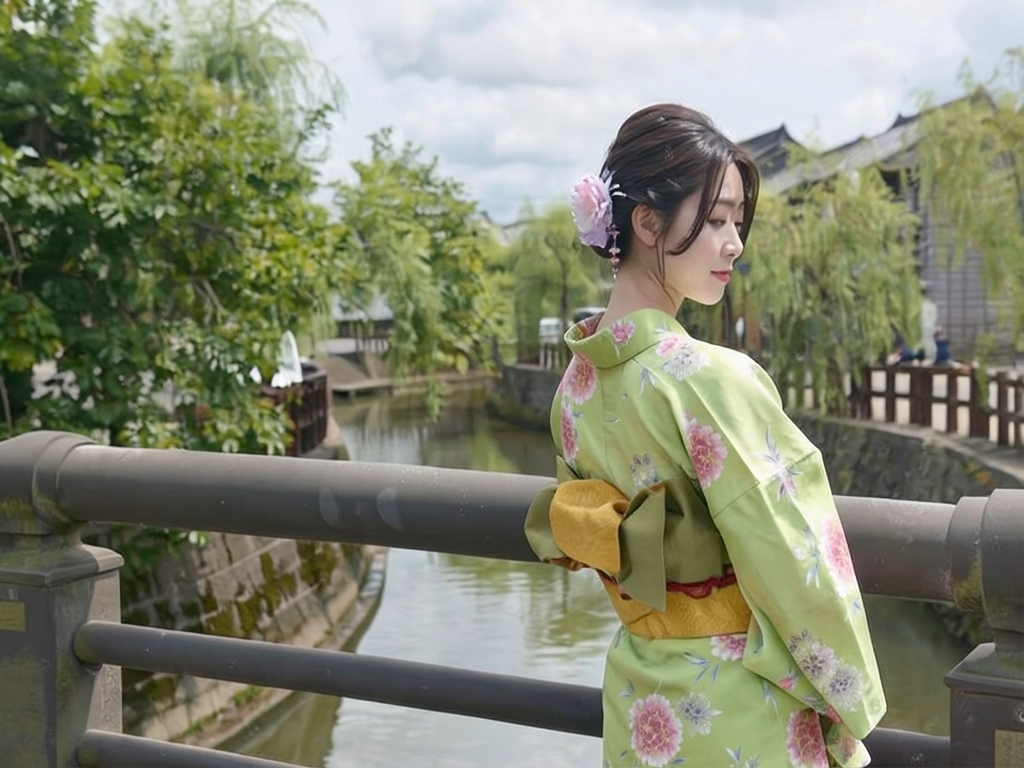 浴衣 生地 両面染めゆかた 反物 耳有り ツツジ柄・黄緑地・No.141（女 浴衣）