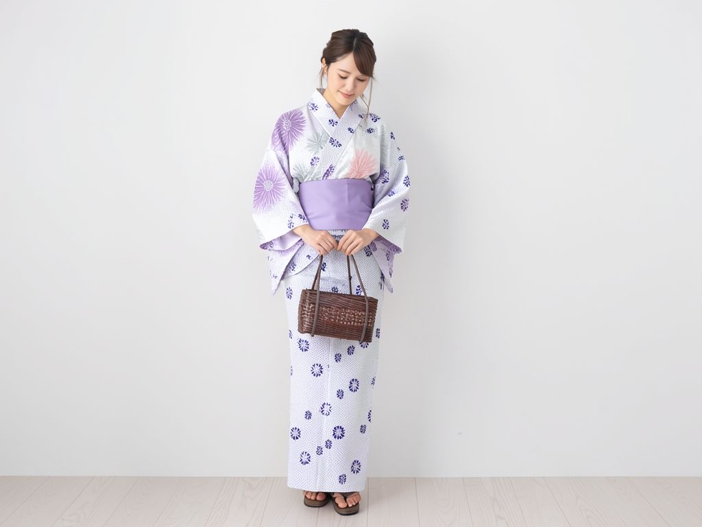 ゆかた 生地 クインサイズ(巾41cm) 女性 浴衣 反物 耳あり No.142オフホワイト地・カスリ柄（女 浴衣）