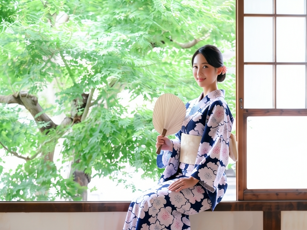 ゆかた 生地 日本橋はいばら浴衣 反物 No.144 濃紺地・キク柄（女 浴衣）