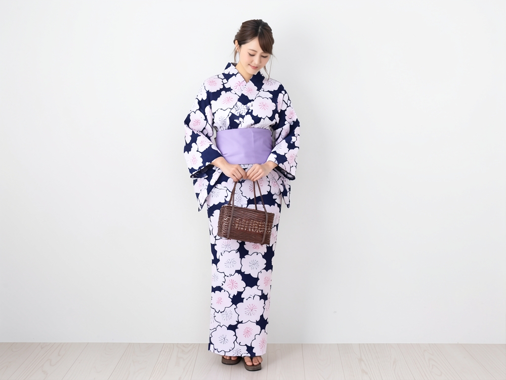 ゆかた 生地 日本橋はいばら浴衣 反物 No.144 濃紺地・キク柄（女 浴衣）