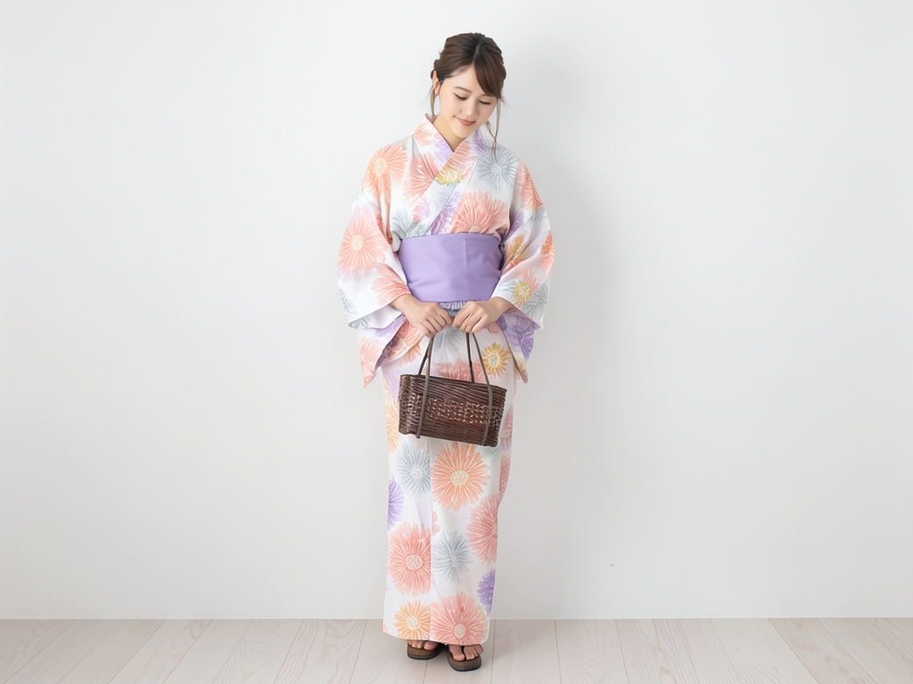 浴衣 生地 教材用 耳あり 両面染めゆかた 反物 No.146ヒマワリ柄・うすピンク地（女 浴衣）