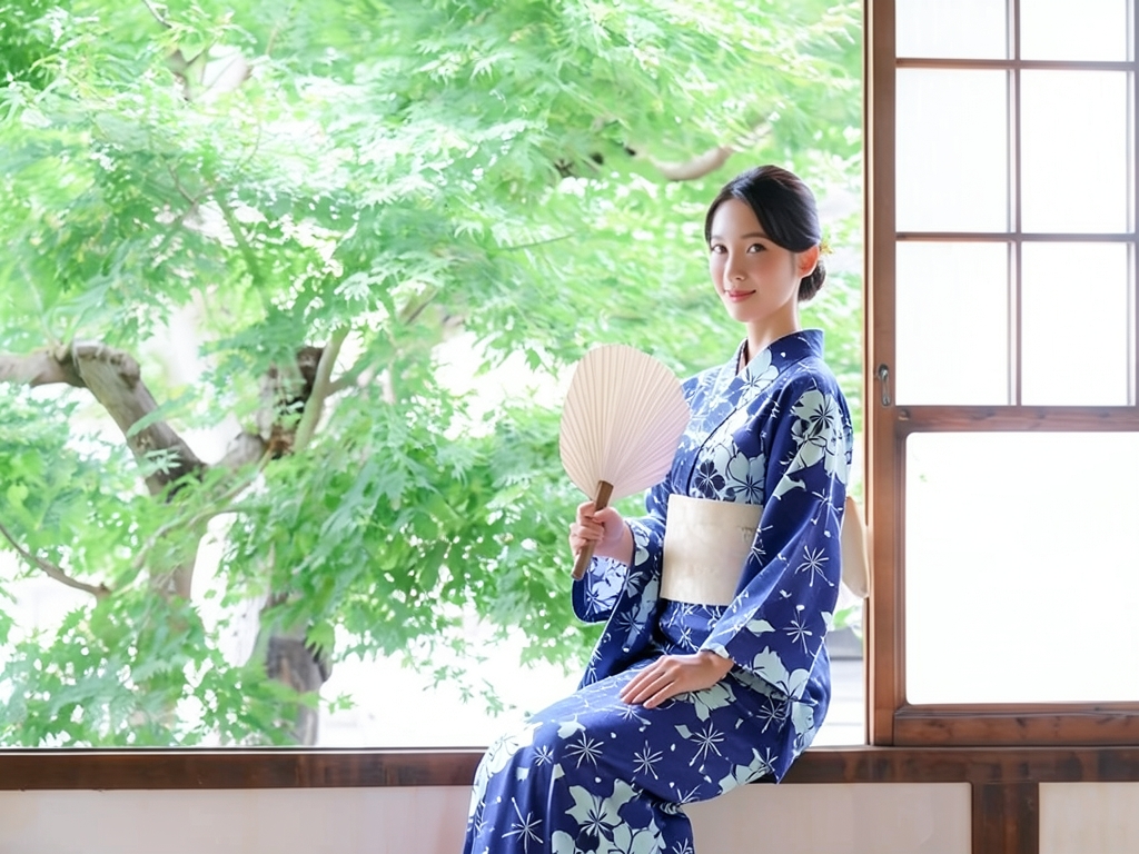 ゆかた 生地 両面染め・耳有り浴衣 反物・クインサイズ (巾40cm) 桜柄・紺地・No.148（女 浴衣）