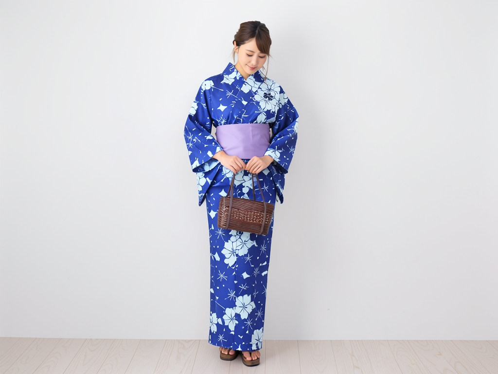 ゆかた 生地 両面染め・耳有り浴衣 反物・クインサイズ (巾40cm) 桜柄・紺地・No.148（女 浴衣）
