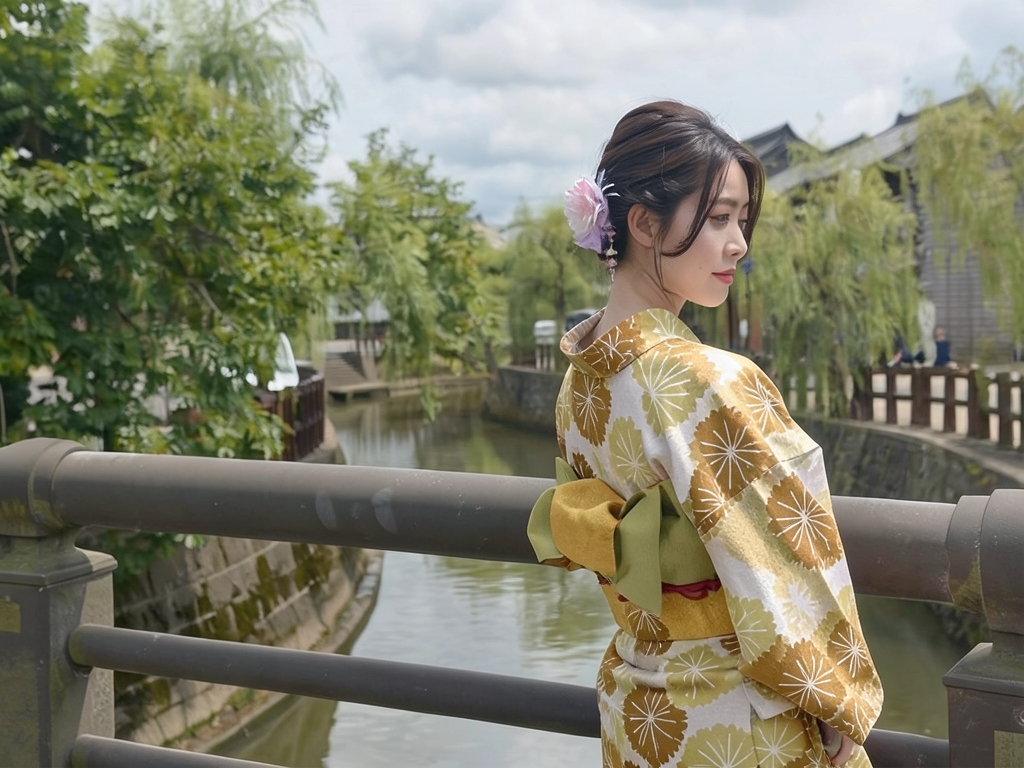 ゆかた 生地 クインサイズ(巾40cm) 浴衣 反物 綿絽 No.151 オフホワイト地・菊柄（女 浴衣）