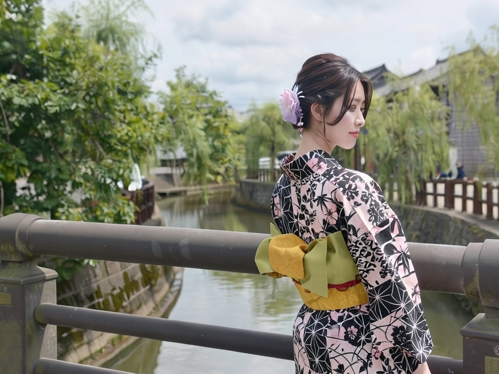ゆかた 生地 ・両面染め・耳有り 浴衣 反物 綿紬・No.152 市松・桜柄・ベージュ地（女 浴衣）