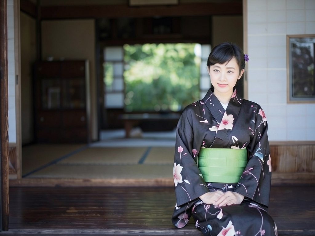 浴衣 生地 耳有り・両面染め ゆかた 反物 No.153 ウサギ柄・黒地（女 浴衣）
