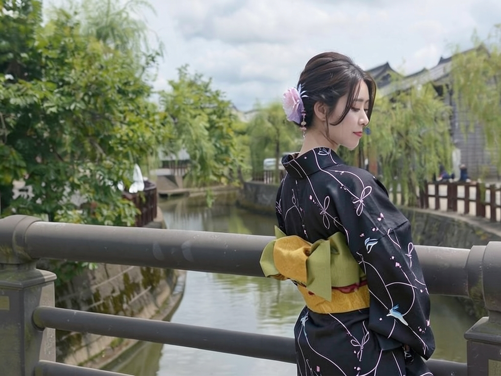 浴衣 生地 耳有り・両面染め ゆかた 反物 No.153 ウサギ柄・黒地（女 浴衣）