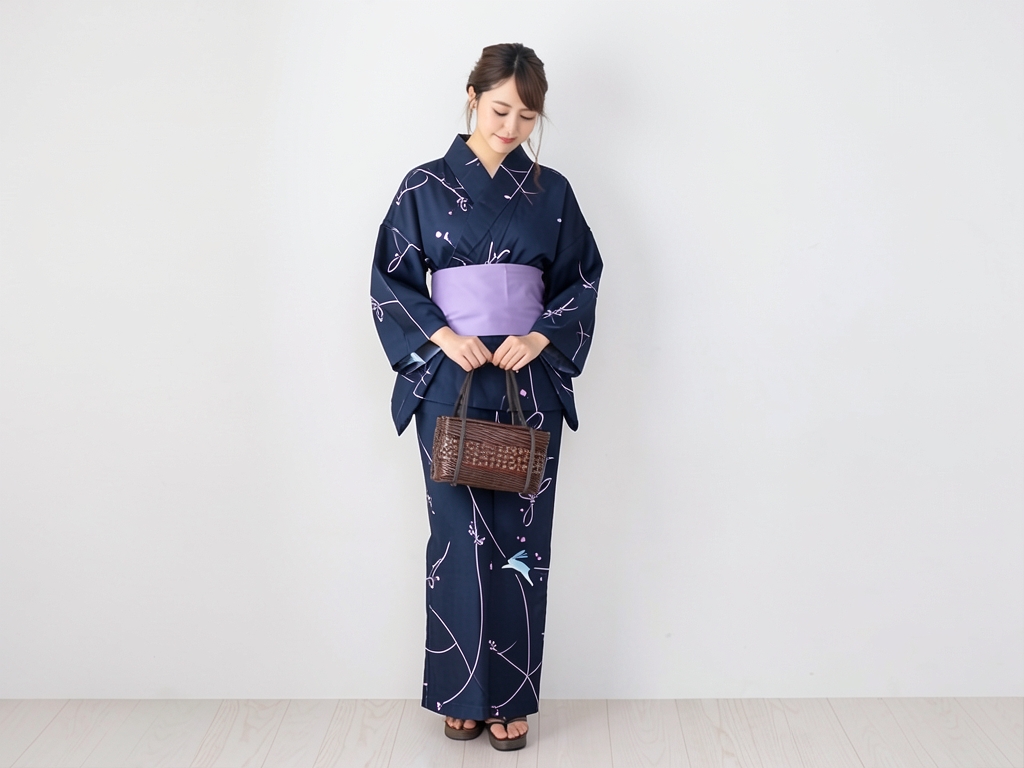 浴衣 生地 耳有り・両面染め ゆかた 反物 No.153 ウサギ柄・黒地（女 浴衣）