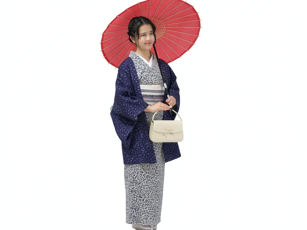 綿100％・きもの生地　久留米かすり 反物　 変則勾玉柄・濃紺地（女 羽織）