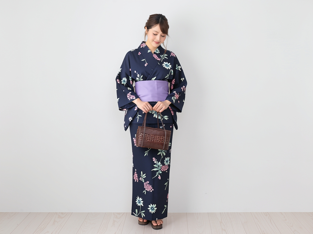 Yukata fabric, double-sided dyed, yukata, cloth, with ears No.160, dark blue, cosmos pattern (Female yukata)