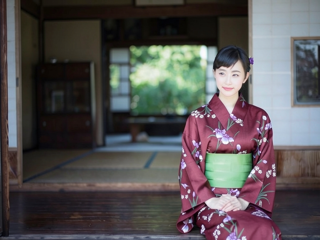 ゆかた 生地 耳有り・両面染め 浴衣 反物 No.162 アヤメ柄・ワインレッド地（女 浴衣）