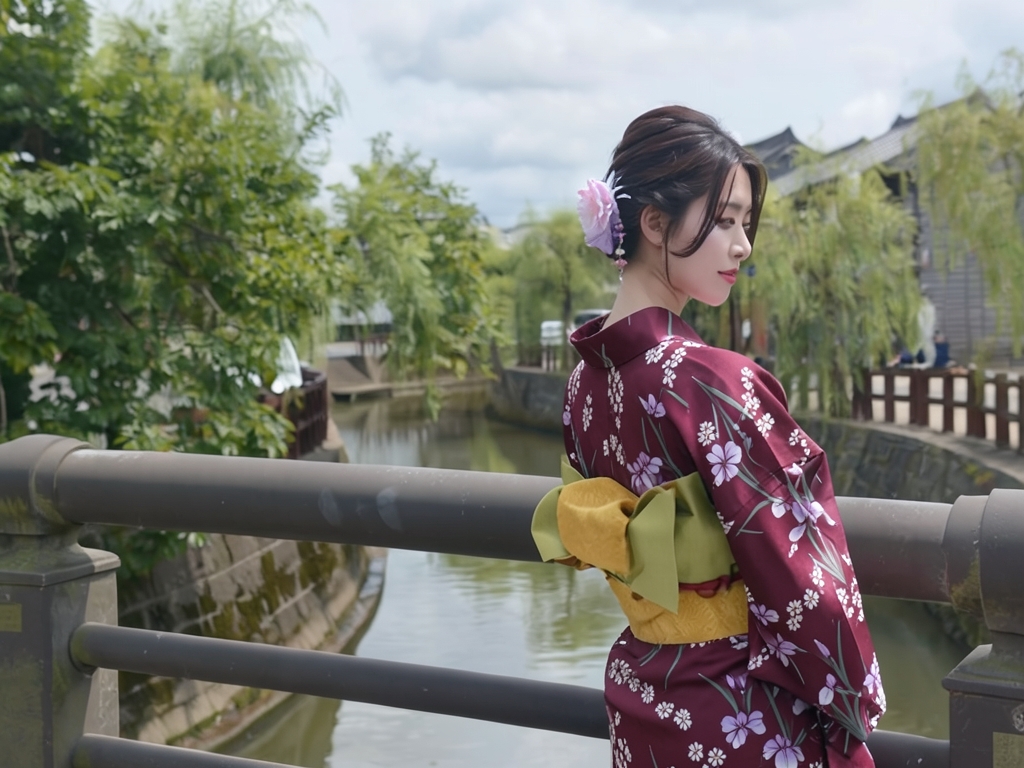 ゆかた 生地 耳有り・両面染め 浴衣 反物 No.162 アヤメ柄・ワインレッド地（女 浴衣）