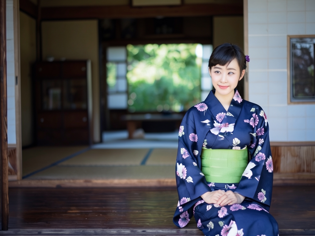 ゆかた 生地 耳あり・両面染め浴衣 反物・No.164 濃紺地・キク柄（女 浴衣）